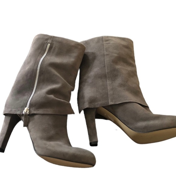 Franco Sarto A-Lady Gray Suede Leather Fold Down Heeled Boots Side Zip Sz 7M - Picture 3 of 7